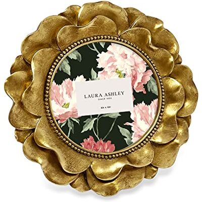 Laura Ashley Okrągła ramka z żywicy na zdjęcia 10x10 cm z ozdobnym obramowaniem z kwiatami i koralikami, do ekspozycji na stole i ścianie, kwiatowa dekoracja domu (złota) Laura Ashley Okrągła ramka z żywicy na zdjęcia 10x10 cm z ozdobnym obramowaniem z kwiatami i koralikami, do ekspozycji na stole i ścianie, kwiatowa dekoracja domu (złota)