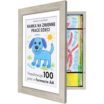 Americanflat otwierana z przodu ramka artystyczna na rysunki dzieci w kolorze drewna dryfującego – na prace plastyczne w formacie A4 z wkładką passe-partout lub 25,5 x 32 cm bez wkładki Americanflat otwierana z przodu ramka artystyczna na rysunki dzieci w kolorze drewna dryfującego – na prace plastyczne w formacie A4 z wkładką passe-partout lub 25,5 x 32 cm bez wkładki