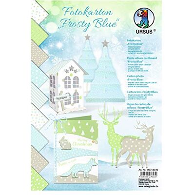 Ursus 11374699 karton fotograficzny Frosty Blue, 9 arkuszy posortowanych w 9 motywach, 300 g/m², DIN A4, ze świeżej celulozy, zadrukowany obustronnie Ursus 11374699 karton fotograficzny Frosty Blue, 9 arkuszy posortowanych w 9 motywach, 300 g/m², DIN A4, ze świeżej celulozy, zadrukowany obustronnie