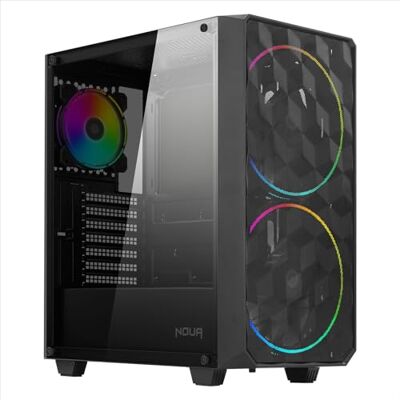 Noua Diamond C103 czarna obudowa Mid Tower ATX do gier PC, 3 x wentylator LED ARGB Adresowany (2 x 200 mm + 1 x 120 mm), USB 3.0, przednia siatka i panel boczny ze szkła hartowanego Noua Diamond C103 czarna obudowa Mid Tower ATX do gier PC, 3 x wentylator LED ARGB Adresowany (2 x 200 mm + 1 x 120 mm), USB 3.0, przednia siatka i panel boczny ze szkła hartowanego