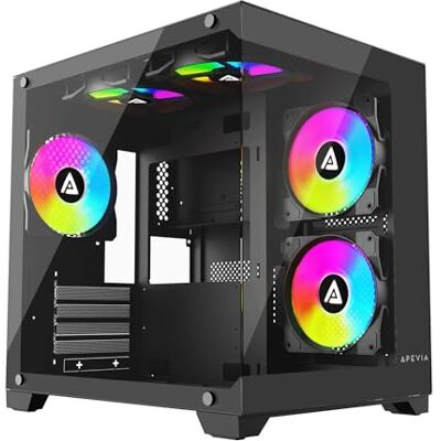 APEVIA Prism-BK Prism Micro-ATX etui do gier PC Cube z 5 wentylatorami ARGB 120 mm, 366 trybów RGB, podwójne panele ze szkła hartowanego, obsługa grzejnika 240 mm, 1 x USB 3.0, 2 x USB 2.0, port audio APEVIA Prism-BK Prism Micro-ATX etui do gier PC Cube z 5 wentylatorami ARGB 120 mm, 366 trybów RGB, podwójne panele ze szkła hartowanego, obsługa grzejnika 240 mm, 1 x USB 3.0, 2 x USB 2.0, port audio