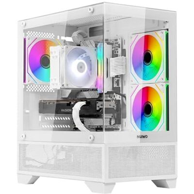 Nuwo Flow FH100 Obudowa PC do gier Micro-ATX Mini Tower 3 wentylatory ARGB 120 mm, szklany panel panoramiczny biały Nuwo Flow FH100 Obudowa PC do gier Micro-ATX Mini Tower 3 wentylatory ARGB 120 mm, szklany panel panoramiczny biały