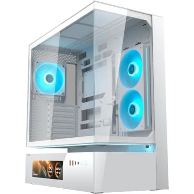 COUGAR CFV235 Vision – Obudowa Mid‑Tower PC – Biała 9,16″ LCD, ATX/CEB, przepływ powietrza 270°, 4 wentylatory ARGB‑PWM, GPU do 430 mm, USB‑C COUGAR CFV235 Vision – Obudowa Mid‑Tower PC – Biała 9,16″ LCD, ATX/CEB, przepływ powietrza 270°, 4 wentylatory ARGB‑PWM, GPU do 430 mm, USB‑C