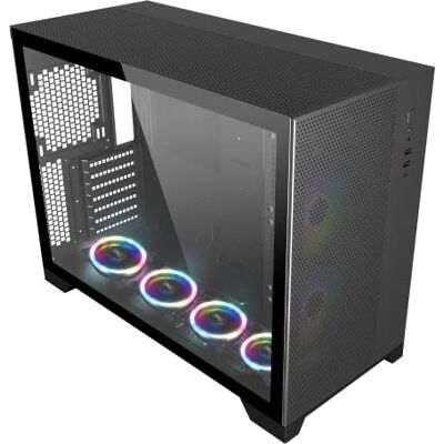 SaharaGaming P480MB-S RGB ATX PC obudowa (4 x 12 cm jednopierścieniowy wentylator ARGB, zarządzanie kablami, 10-portowy koncentrator wentylatora, PWM, SYNC) czarna SaharaGaming P480MB-S RGB ATX PC obudowa (4 x 12 cm jednopierścieniowy wentylator ARGB, zarządzanie kablami, 10-portowy koncentrator wentylatora, PWM, SYNC) czarna
