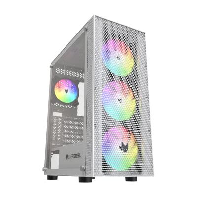 Oversteel Azurite Obudowa dla graczy kompatybilna z płytami ATX, Micro ATX i ITX, 4 wentylatory 120 mm A-RGB, siatkowany front, pionowa instalacja, hartowane szkło boczne, USB 3.0, biały Oversteel Azurite Obudowa dla graczy kompatybilna z płytami ATX, Micro ATX i ITX, 4 wentylatory 120 mm A-RGB, siatkowany front, pionowa instalacja, hartowane szkło boczne, USB 3.0, biały
