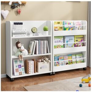 TYLZDZ Sleek Design Kids' Bookshelf,Double Sided Storage Bookshelf,Movable Story Bookshelf,Multi-Purpose 3-Tier Toy Shelf (Color : White, S : 80cm)