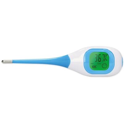 Fysic FT09 Cyfrowy termometr gorączkowy, duży kolorowy wyświetlacz, elastyczna sonda, z etui ochronnym, wymiary są wyświetlane z kolorem i emotikonami, niebieski/biały Fysic FT09 Cyfrowy termometr gorączkowy, duży kolorowy wyświetlacz, elastyczna sonda, z etui ochronnym, wymiary są wyświetlane z kolorem i emotikonami, niebieski/biały