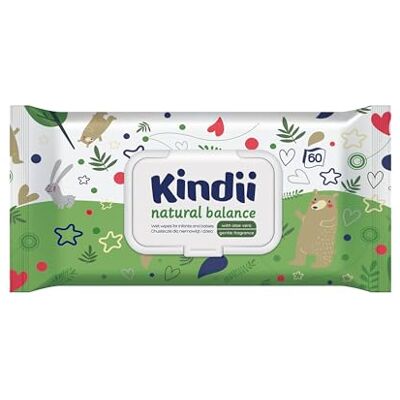 Kindii chusteczki nawilżane dla niemowląt i dzieci Natural Balance działanie ochronne, nawilżają, regenerują delikatny zapach Alantoina Emolient aloes neutralne pH 720 szt. 12x60 szt. Kindii chusteczki nawilżane dla niemowląt i dzieci Natural Balance działanie ochronne, nawilżają, regenerują delikatny zapach Alantoina Emolient aloes neutralne pH 720 szt. 12x60 szt.
