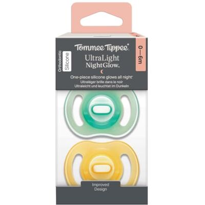 Tommee Tippee Ultra-lekki Smoczek StayPut Świecący w Nocy, 0-6 Miesięcy, Zestaw 2 szt., Świeci w Ciemności, Lekki, Miękki jak Skóra, Dodatkowy Przepływ Powietrza Tommee Tippee Ultra-lekki Smoczek StayPut Świecący w Nocy, 0-6 Miesięcy, Zestaw 2 szt., Świeci w Ciemności, Lekki, Miękki jak Skóra, Dodatkowy Przepływ Powietrza