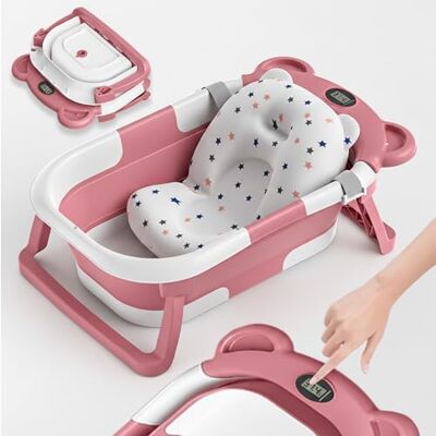 SUPERBE BEBE Składana wanna XXL z poduszką kąpielową dla niemowląt i wbudowanym termometrem Wanna dziecięca z siedziskiem kąpielowym dla niemowląt wanna dla niemowląt idealna na prezent dla dziewczynki lub SUPERBE BEBE Składana wanna XXL z poduszką kąpielową dla niemowląt i wbudowanym termometrem Wanna dziecięca z siedziskiem kąpielowym dla niemowląt wanna dla niemowląt idealna na prezent dla dziewczynki lub