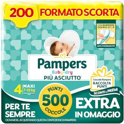 Pampers Baby Dry Maxi, rozmiar 4 (7-18 kg), 200 pieluch dla niemowląt Format zapasowy, bariery anty-wyciekowe, suchszy do 12 h, wzmocnione i owinięte zakładki, 500 punktów Pampers Baby Dry Maxi, rozmiar 4 (7-18 kg), 200 pieluch dla niemowląt Format zapasowy, bariery anty-wyciekowe, suchszy do 12 h, wzmocnione i owinięte zakładki, 500 punktów