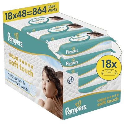 Pampers Aqua Soft Touch Chusteczki Nawilżane Dla Dzieci, 12x48 = 576 szt. Miękka Faktura i Balsam Składający Się W 99% Z Wody Pampers Aqua Soft Touch Chusteczki Nawilżane Dla Dzieci, 12x48 = 576 szt. Miękka Faktura i Balsam Składający Się W 99% Z Wody