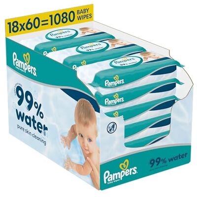 Pampers 99% Water Chusteczki Nawilżane Dla Dzieci, 18x60 = 1080 szt. Lekki Balsam Składający Się W 99% Z Wody Pampers 99% Water Chusteczki Nawilżane Dla Dzieci, 18x60 = 1080 szt. Lekki Balsam Składający Się W 99% Z Wody