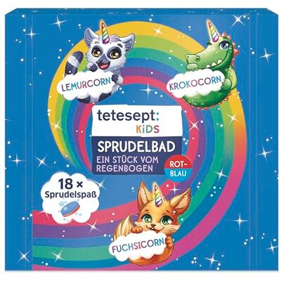 tetesept Kids kąpiel bąbelkowa tęczowa 18 x 20 g – dwukolorowe tabletki z bąbelkami farbują wodę na fioletowo – dodatek do kąpieli dla dzieci z ekscytującą pianką bąbelkową tetesept Kids kąpiel bąbelkowa tęczowa 18 x 20 g – dwukolorowe tabletki z bąbelkami farbują wodę na fioletowo – dodatek do kąpieli dla dzieci z ekscytującą pianką bąbelkową