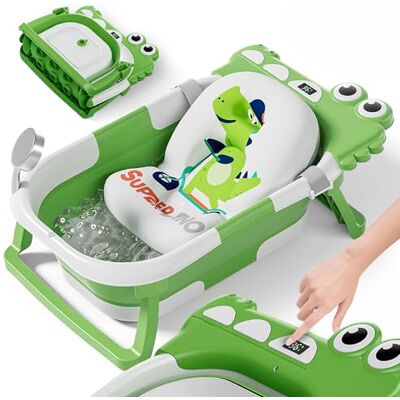 SUPERBE BEBE Składana wanna XXL z poduszką kąpielową dla niemowląt i wbudowanym termometrem Wanna dziecięca z siedziskiem kąpielowym dla niemowląt wanna dla niemowląt idealna na prezent dla dziewczynki lub SUPERBE BEBE Składana wanna XXL z poduszką kąpielową dla niemowląt i wbudowanym termometrem Wanna dziecięca z siedziskiem kąpielowym dla niemowląt wanna dla niemowląt idealna na prezent dla dziewczynki lub