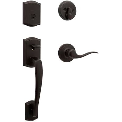 Kwikset Prescott Zestaw klamek do drzwi przednich z pojedynczym cylindrem z dźwignią Tustin z zabezpieczeniem SmartKey i ochroną antybakteryjną mikrobanów z weneckiego brązu (98180-022) Kwikset Prescott Zestaw klamek do drzwi przednich z pojedynczym cylindrem z dźwignią Tustin z zabezpieczeniem SmartKey i ochroną antybakteryjną mikrobanów z weneckiego brązu (98180-022)