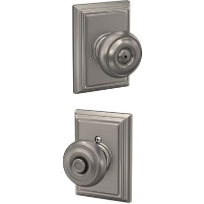 SCHLAGE F40 GEO 619 ADD Addison Door Knob with Addison Trim, Bed & Bath Privacy Lock, Satin Nickel SCHLAGE F40 GEO 619 ADD Addison Door Knob with Addison Trim, Bed & Bath Privacy Lock, Satin Nickel