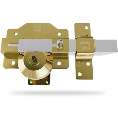 Amig Zasuwa powierzchniowa o wysokim poziomie bezpieczeństwa z zatrzaskiem, cylinder 50 mm 90 x 154 mm stal złoty ochrona przed uderzeniami i wierceniem lewe zamknięcie Amig Zasuwa powierzchniowa o wysokim poziomie bezpieczeństwa z zatrzaskiem, cylinder 50 mm 90 x 154 mm stal złoty ochrona przed uderzeniami i wierceniem lewe zamknięcie