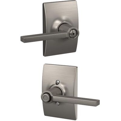 SCHLAGE F40 LAT 619 CEN Latitude Door Lever with Century Trim, Bed & Bath Privacy Lock, Satin Nickel SCHLAGE F40 LAT 619 CEN Latitude Door Lever with Century Trim, Bed & Bath Privacy Lock, Satin Nickel