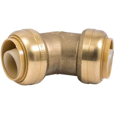 SharkBite 1 Inch 45 Degree Elbow, Push to Connect Brass Plumbing Fitting, PEX Pipe, Copper, CPVC, PE-RT, HDPE, U660LFA SharkBite 1 Inch 45 Degree Elbow, Push to Connect Brass Plumbing Fitting, PEX Pipe, Copper, CPVC, PE-RT, HDPE, U660LFA