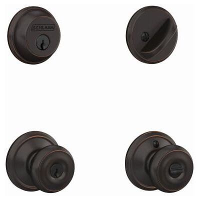 SCHLAGE FB50N V GEO 716 B60 Pojedynczy cylinder Deadbolt i F51 Keyed Entry Georgian Knob Keyed Alike, Aged Bronze Finish by Lock Company (angielski) SCHLAGE FB50N V GEO 716 B60 Pojedynczy cylinder Deadbolt i F51 Keyed Entry Georgian Knob Keyed Alike, Aged Bronze Finish by Lock Company (angielski)