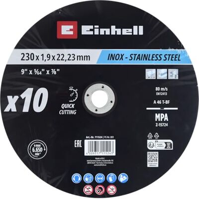 Einhell Zestaw 10 płyt 230 x 2 mm ze stali nierdzewnej Einhell Zestaw 10 płyt 230 x 2 mm ze stali nierdzewnej