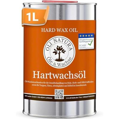 OLI NATURA Öle & Wachse OLI-NATURA Twardy olej-wosk do drewna – Naturalny olej do mebli, schodów, drzwi i innych elementów – Certyfikowany jako odpowiedni do kontaktu z żywnością i antyalergiczny, 1 l, bezbarwny-naturalny OLI NATURA Öle & Wachse OLI-NATURA Twardy olej-wosk do drewna – Naturalny olej do mebli, schodów, drzwi i innych elementów – Certyfikowany jako odpowiedni do kontaktu z żywnością i antyalergiczny, 1 l, bezbarwny-naturalny