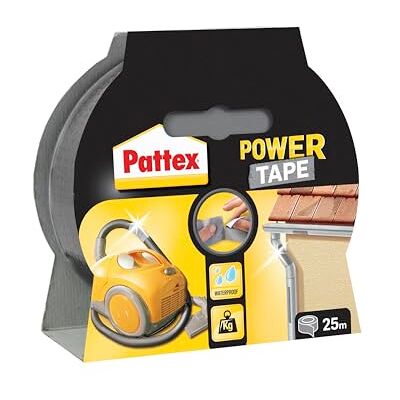 Pattex Power Tape, wodoszczelna taśma naprawcza o doskonałej przyczepności, mocna taśma klejąca w kolorze srebrnym, trójwarstwowa, wodoszczelna, rolka 48mmx25m Pattex Power Tape, wodoszczelna taśma naprawcza o doskonałej przyczepności, mocna taśma klejąca w kolorze srebrnym, trójwarstwowa, wodoszczelna, rolka 48mmx25m