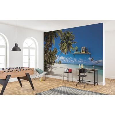 Komar Fototapeta z włókniny Maldiwy wymiary 336 x 240 cm tapeta, plaża, palmy szerokość wstęgi 50 cm Komar Fototapeta z włókniny Maldiwy wymiary 336 x 240 cm tapeta, plaża, palmy szerokość wstęgi 50 cm
