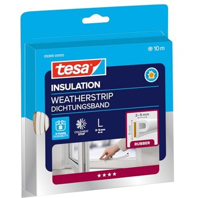 tesa INSULATION L uszczelka gumowa Samoprzylepna uszczelka do izolacji szczelin w oknach i drzwiach Biała 10 m x 9 mm x 5,5 mm tesa INSULATION L uszczelka gumowa Samoprzylepna uszczelka do izolacji szczelin w oknach i drzwiach Biała 10 m x 9 mm x 5,5 mm