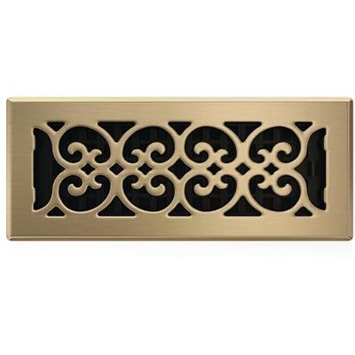 Decor Grates Podłogowy filtr wentylacyjny z dekoracyjną zawijaną kratką, SPH412-A, 10 x 30 cm, wykończenie z antycznego mosiądzu Decor Grates Podłogowy filtr wentylacyjny z dekoracyjną zawijaną kratką, SPH412-A, 10 x 30 cm, wykończenie z antycznego mosiądzu