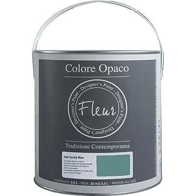 FLEUR DESIGNER'S PAINT Farba Chalk Paint Matowa, 2,5 l, bez szlifowania, wielowymiarowa, kolor F60 Vanity Blue, efekt kredy, do ścian i mebli, bardzo matowy, wodny, wyprodukowany we Włoszech FLEUR DESIGNER'S PAINT Farba Chalk Paint Matowa, 2,5 l, bez szlifowania, wielowymiarowa, kolor F60 Vanity Blue, efekt kredy, do ścian i mebli, bardzo matowy, wodny, wyprodukowany we Włoszech
