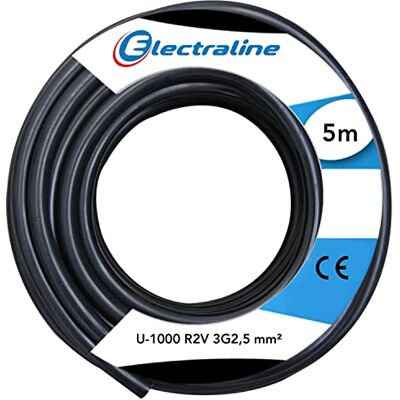 Electraline 20218283D, kabel U-1000 R2V sekcja 3G2,5 mm², długość 5 m, czarny, czarny Electraline 20218283D, kabel U-1000 R2V sekcja 3G2,5 mm², długość 5 m, czarny, czarny