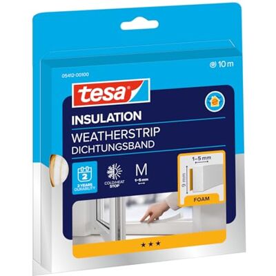 tesa INSULATION M taśma uszczelniająca pianka uszczelniająca do izolacji szczelin w domu, samoprzylepna biała 10 m x 9 mm x 5,5 mm tesa INSULATION M taśma uszczelniająca pianka uszczelniająca do izolacji szczelin w domu, samoprzylepna biała 10 m x 9 mm x 5,5 mm
