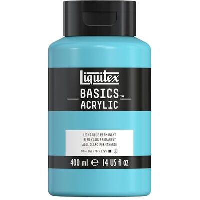 Liquitex 8870327 Basics farba akrylowa, monopigmentowany kolor artysty, światłotrwałe, średnia lepkość, jakość archiwalna, satynowe wykończenie, 400 ml jasnoniebieski permanentny Liquitex 8870327 Basics farba akrylowa, monopigmentowany kolor artysty, światłotrwałe, średnia lepkość, jakość archiwalna, satynowe wykończenie, 400 ml jasnoniebieski permanentny