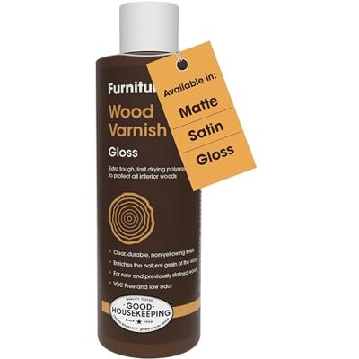 Furniture Clinic Bardzo wytrzymały lakier do drewna do wnętrz (250 ml, połysk) – szybkoschnący lakier do drewna na bazie wody do ochrony wszystkich mebli z twardego i miękkiego drewna, drzwi i nie tylko przed Furniture Clinic Bardzo wytrzymały lakier do drewna do wnętrz (250 ml, połysk) – szybkoschnący lakier do drewna na bazie wody do ochrony wszystkich mebli z twardego i miękkiego drewna, drzwi i nie tylko przed