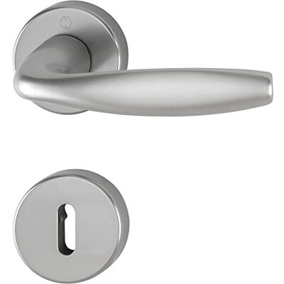 HOPPE 3369866 zestaw klamek New York z rozetami BB (kolorobódka), aluminium z efektem stali nierdzewnej HOPPE 3369866 zestaw klamek New York z rozetami BB (kolorobódka), aluminium z efektem stali nierdzewnej