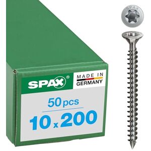 SPAX Wkręt do drewna ze stali nierdzewnej A4, 10,0 x 200 mm, 50 sztuk, T-STAR plus, łeb wpuszczany z żeberkami, pełny gwint, końcówka CUT, 1208001002005 SPAX Wkręt do drewna ze stali nierdzewnej A4, 10,0 x 200 mm, 50 sztuk, T-STAR plus, łeb wpuszczany z żeberkami, pełny gwint, końcówka CUT, 1208001002005