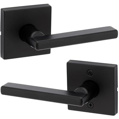 Kwikset Halifax Klamka do drzwi wejściowych, do drzwi szafy i przedpokoju, odwracalna dźwignia uchwytu bez blokady, matowa czerń, z ochroną przed mikrobami, kwadratowa róża Kwikset Halifax Klamka do drzwi wejściowych, do drzwi szafy i przedpokoju, odwracalna dźwignia uchwytu bez blokady, matowa czerń, z ochroną przed mikrobami, kwadratowa róża