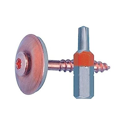 Wuerth Śruba uszczelniająca do dyspensera, stal nierdzewna A2, miedziowana, AW 20, 4,5 x 45 z podkładką uszczelniającą o średnicy 25 mm, uszczelka EPDM, końcówka igły, z pasującym bitem Wuerth Śruba uszczelniająca do dyspensera, stal nierdzewna A2, miedziowana, AW 20, 4,5 x 45 z podkładką uszczelniającą o średnicy 25 mm, uszczelka EPDM, końcówka igły, z pasującym bitem