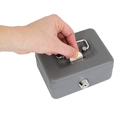 ARREGUI Elegant C9006 kasetka na pieniądze ze stali, 12,5 cm szerokości, zamykana kaseta z otworem do wrzucania, mała kasetka na pieniądze z kluczem, kolor szary ARREGUI Elegant C9006 kasetka na pieniądze ze stali, 12,5 cm szerokości, zamykana kaseta z otworem do wrzucania, mała kasetka na pieniądze z kluczem, kolor szary