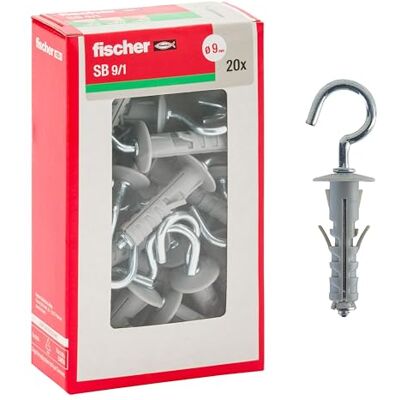 Fischer 20 kołków z otwartym okiem SB 9, uniwersalny z hakiem do mocowania na ścianie i betonie, 508231 Fischer 20 kołków z otwartym okiem SB 9, uniwersalny z hakiem do mocowania na ścianie i betonie, 508231
