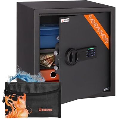 Brihard Business Sejf Elektroniczny 40x36x36cm z Ognioodporną Saszetką na Pieniądze, Duży Sejf 48L z Wyjmowaną Półką, Sejf Biurowy na Dokumenty A4, Pieniądze Brihard Business Sejf Elektroniczny 40x36x36cm z Ognioodporną Saszetką na Pieniądze, Duży Sejf 48L z Wyjmowaną Półką, Sejf Biurowy na Dokumenty A4, Pieniądze