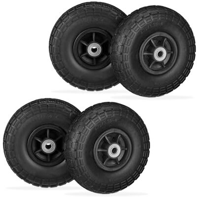 Relaxdays 4 x koło do wózka transportowego, odporne na przebicie, pełna guma, 4,10/3,50-4", felgi z tworzywa sztucznego, do 150 kg, 260 x 85 mm, czarne Relaxdays 4 x koło do wózka transportowego, odporne na przebicie, pełna guma, 4,10/3,50-4", felgi z tworzywa sztucznego, do 150 kg, 260 x 85 mm, czarne