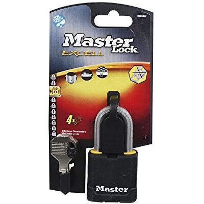 Master Lock Kłódka do dużych obciążeń, poziom bezpieczeństwa 10/10, zewnętrzna, kluczowa, kryta stal laminowana, odporna na warunki atmosferyczne, średnia szekla Master Lock Kłódka do dużych obciążeń, poziom bezpieczeństwa 10/10, zewnętrzna, kluczowa, kryta stal laminowana, odporna na warunki atmosferyczne, średnia szekla