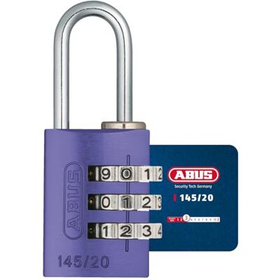 ABUS Zamek szyfrowy 145/20 fioletowy – zamek walizkowy, zamek do szafki i wiele innych – aluminiowa kłódka – indywidualnie regulowany kod numeryczny – poziom bezpieczeństwa 3 ABUS Zamek szyfrowy 145/20 fioletowy – zamek walizkowy, zamek do szafki i wiele innych – aluminiowa kłódka – indywidualnie regulowany kod numeryczny – poziom bezpieczeństwa 3