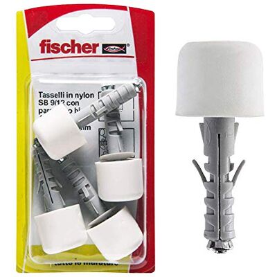 Fischer 4 kołki SB 9 z białymi zderzakami z PCW, uniwersalne, mocowanie za pomocą ogranicznika drzwi 504452 Fischer 4 kołki SB 9 z białymi zderzakami z PCW, uniwersalne, mocowanie za pomocą ogranicznika drzwi 504452
