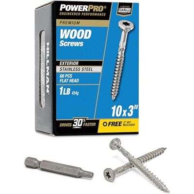 Power-Pro Hillman 48623 Premium 305 śruba do drewna ze stali nierdzewnej, 25 x 7,6 cm, 70 sztuk Power-Pro Hillman 48623 Premium 305 śruba do drewna ze stali nierdzewnej, 25 x 7,6 cm, 70 sztuk