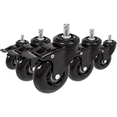 hjh OFFICE 729400 Rolo Skate kółka do krzeseł biurowych, czarne, 5 x kółka do twardych podłóg 11 mm x 75 mm z hamulcem postojowym hjh OFFICE 729400 Rolo Skate kółka do krzeseł biurowych, czarne, 5 x kółka do twardych podłóg 11 mm x 75 mm z hamulcem postojowym