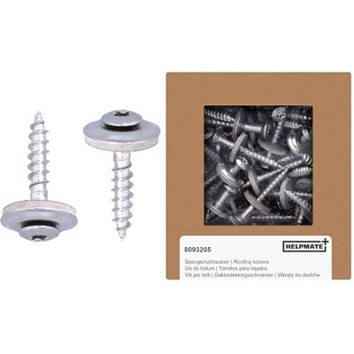 HELPMATE Śruby spengler 4,5 x 25 mm, 50 sztuk, DIN 7995, stal nierdzewna A2, T20, DIN 7995, śruby dekarskie, głowica soczewki, z tarczą talerzową i podkładką uszczelniającą EPDM, srebrna, 4,5 x 25 mm HELPMATE Śruby spengler 4,5 x 25 mm, 50 sztuk, DIN 7995, stal nierdzewna A2, T20, DIN 7995, śruby dekarskie, głowica soczewki, z tarczą talerzową i podkładką uszczelniającą EPDM, srebrna, 4,5 x 25 mm